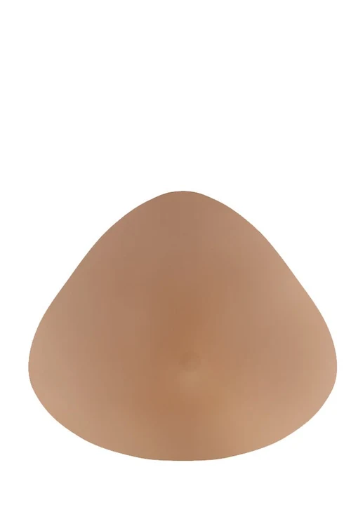 An Amoena silicone breast form, seen from the front