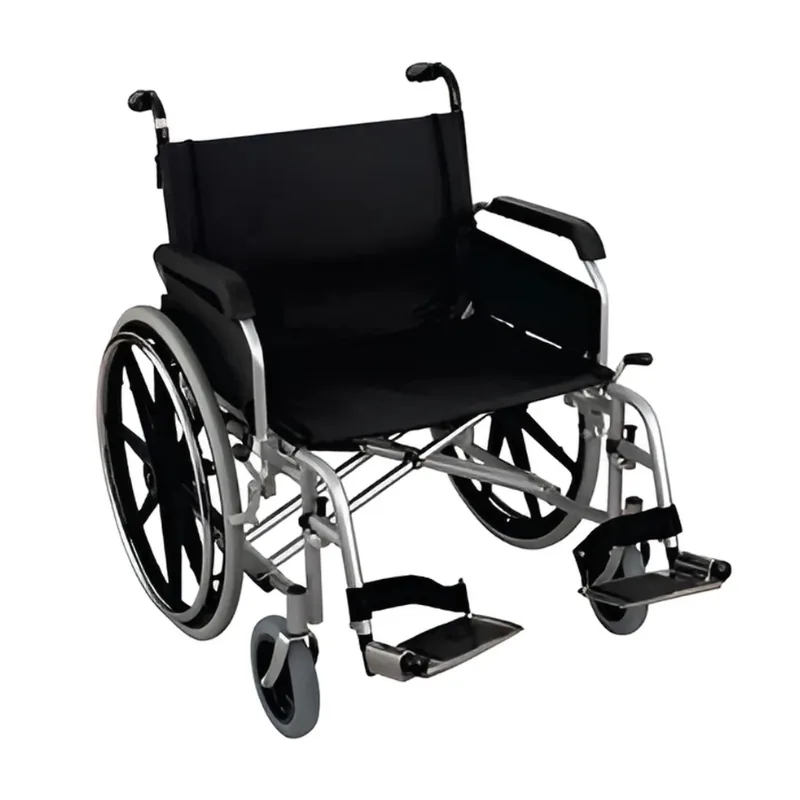 A heavy-duty folding wheelchair