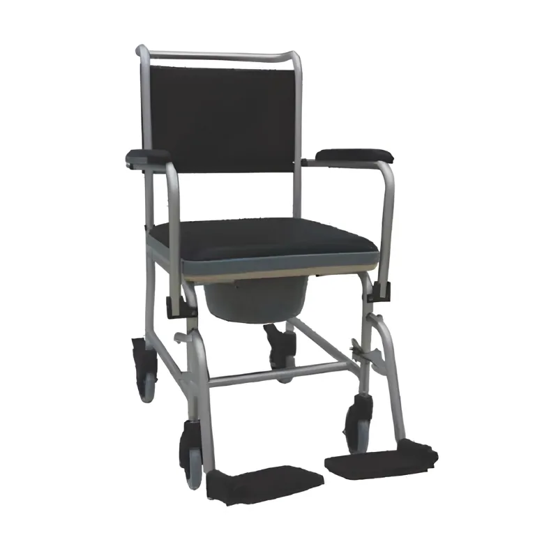 A shower commode on wheels