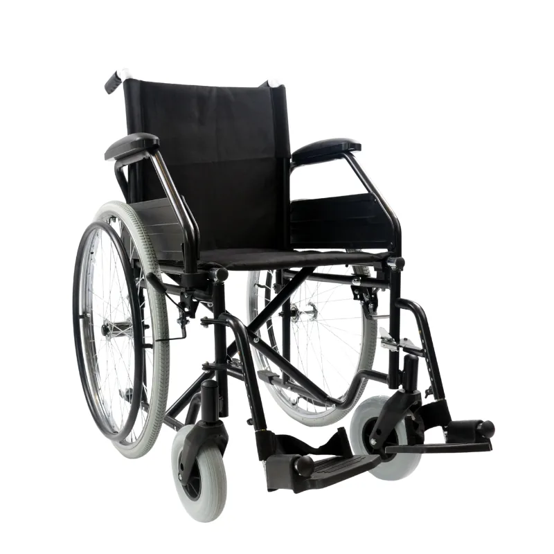 A standard folding wheelchair